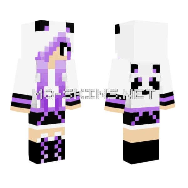 Purple Panda Girl Minecraft skin, front and back