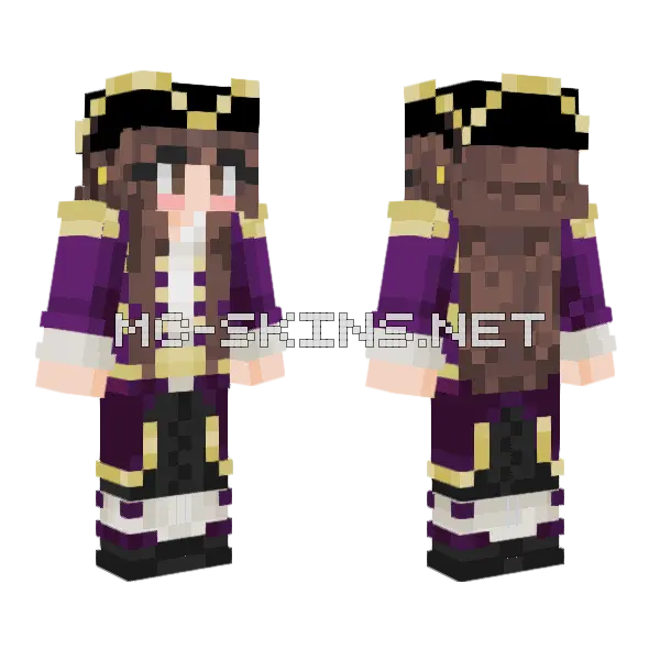 Purple Pirate Girl Minecraft skin, front and back