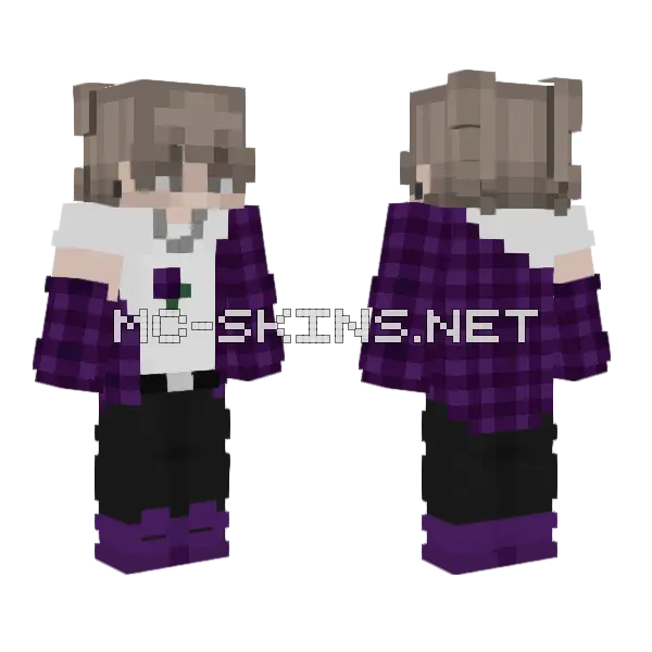 Purple Plaid Outfit Minecraft skin, front and back