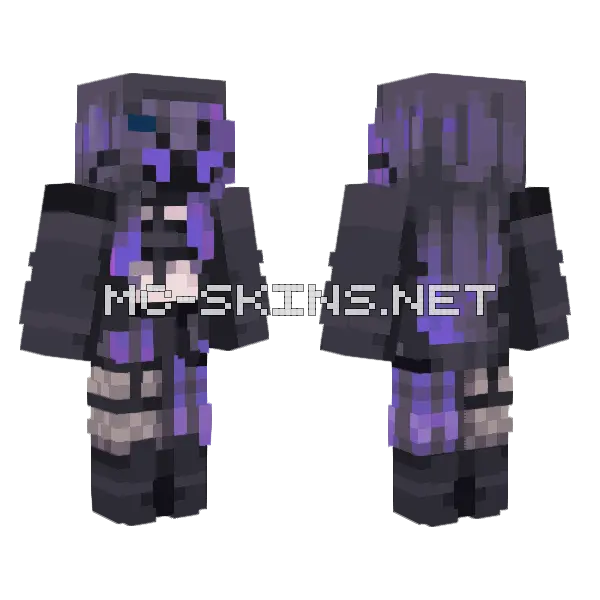 Purple Reaper Girl V2 Minecraft skin, front and back