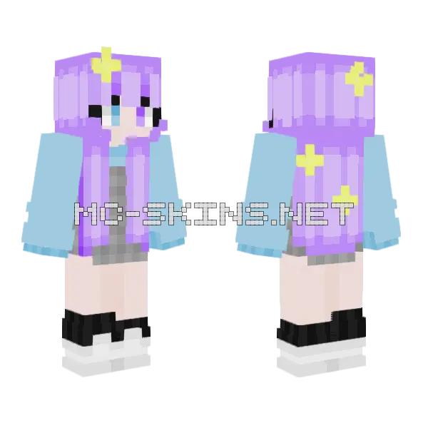 Purple Star Girl Minecraft skin, front and back