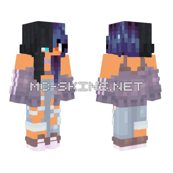 Purple Starry Hair Girl Minecraft skin, front and back