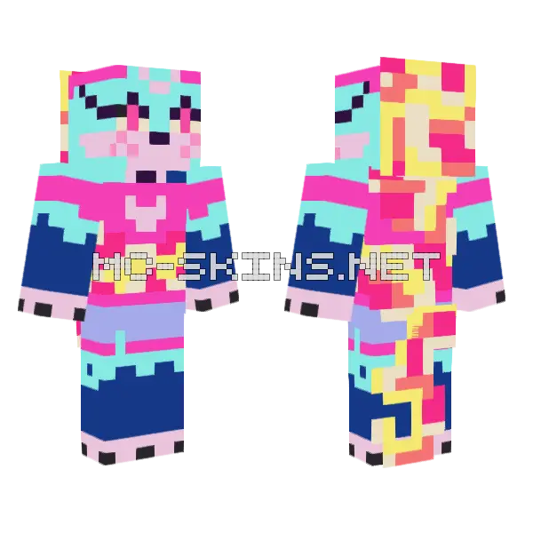 Queen Bee Cyan Neon Minecraft skin, front and back