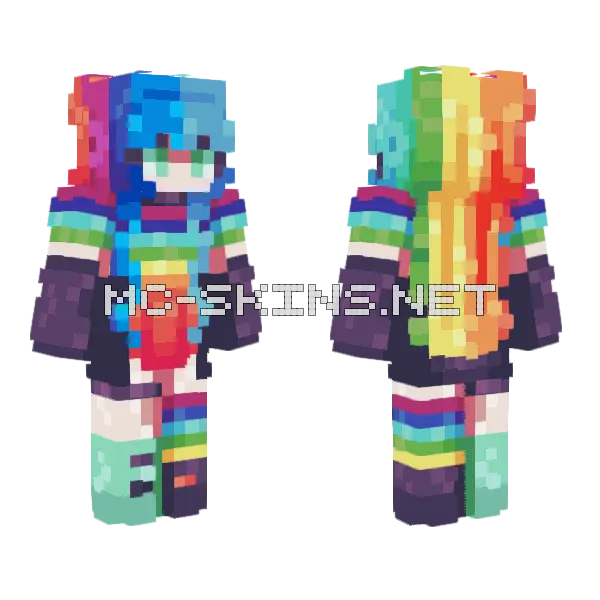 Rainbow Minecraft skin, front and back