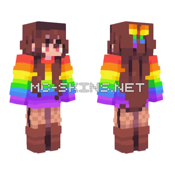 Rainbow Bear Girl Minecraft skin, front and back