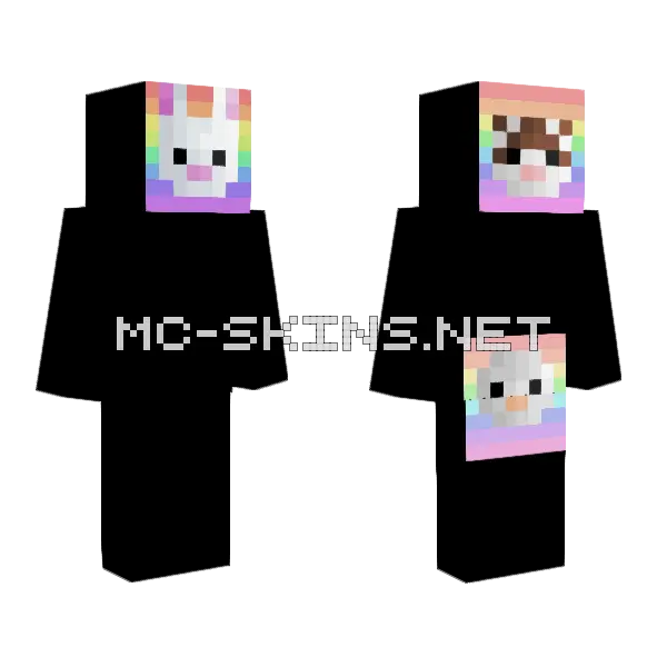 Rainbow Cat Face Minecraft skin, front and back