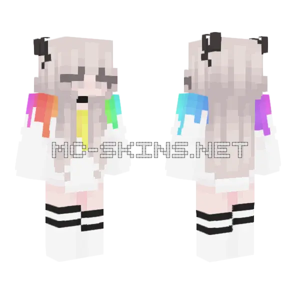 Rainbow Cat Girl Minecraft skin, front and back