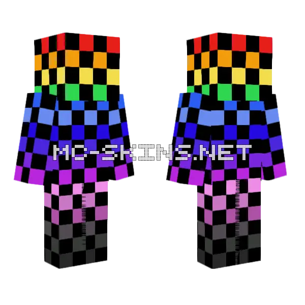 Rainbow Checkers Minecraft skin, front and back