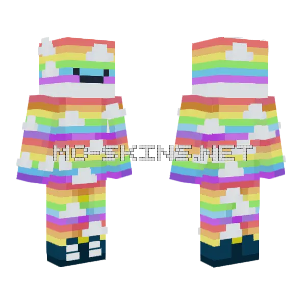 Rainbow Cloud Outfit Minecraft skin, front and back