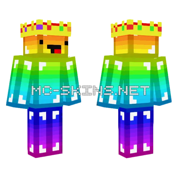 Rainbow Crown Skeppy Minecraft skin, front and back