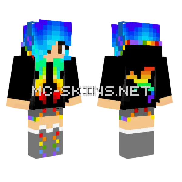 Rainbow Dragon Hoodie Minecraft skin, front and back