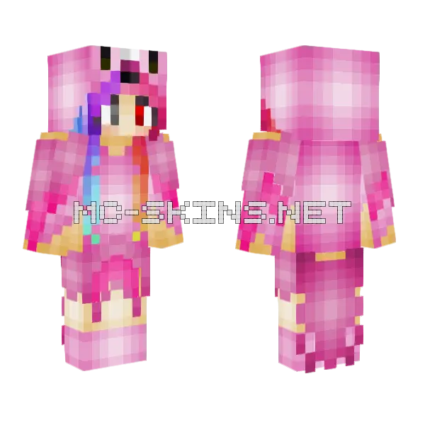 Rainbow Flamingo Girl Minecraft skin, front and back