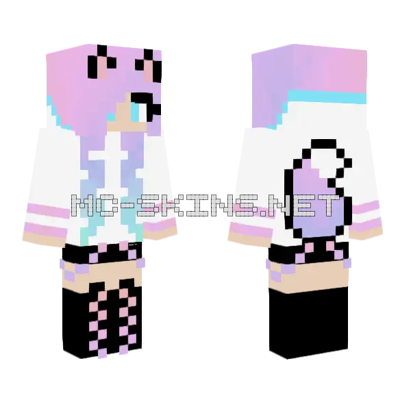 Rainbow Fox Girl Minecraft skin, front and back