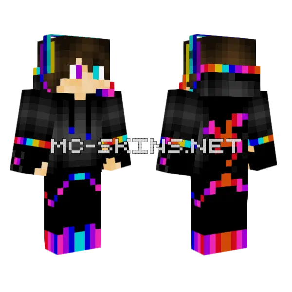 Rainbow Gamer Boy Minecraft skin, front and back