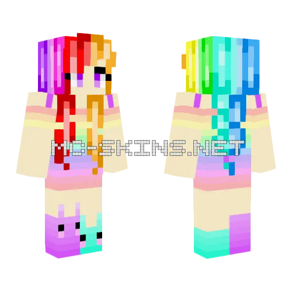 Rainbow Girl 3 Minecraft skin, front and back