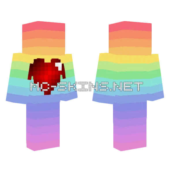 Rainbow Heart Outfit Minecraft skin, front and back