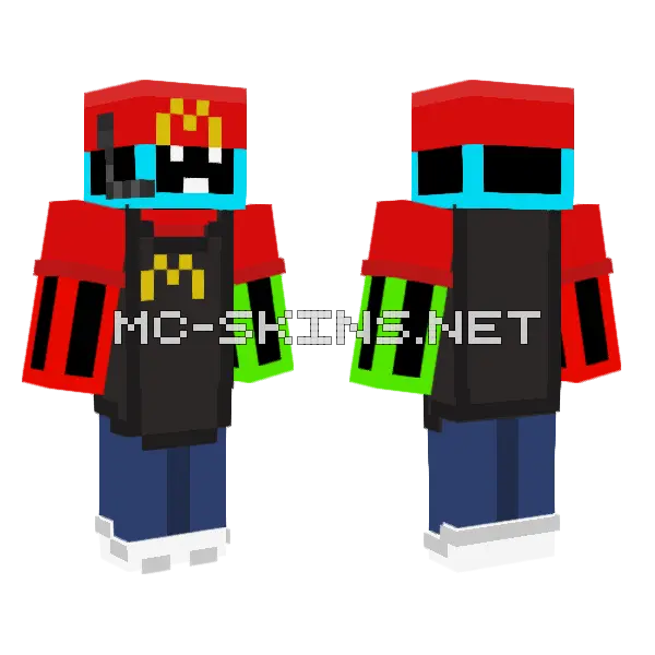Rainbow McDonald's Worker Minecraft skin, front and back