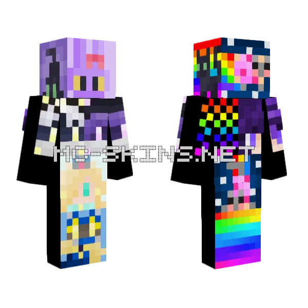Rainbow Pixel Hair Minecraft skin, front and back