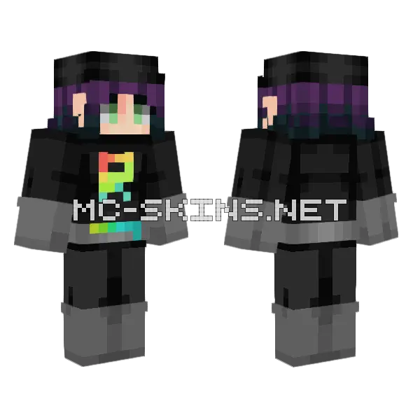 Rainbow Rocket Purple Minecraft skin, front and back