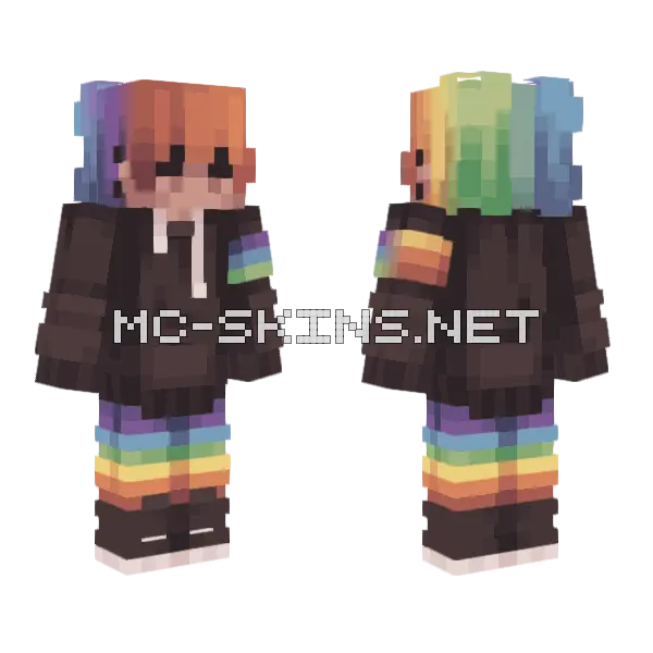 Rainbow Striped Hoodie Minecraft skin, front and back
