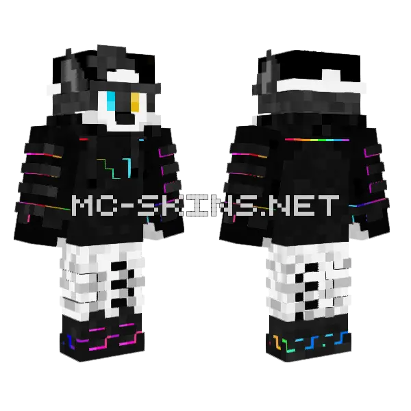 Rainbow Wolf Ninja Minecraft skin, front and back