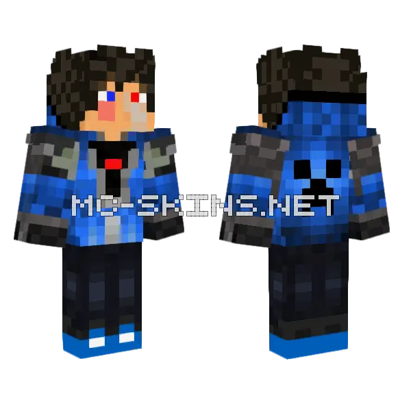 Rainimator Blue Creeper Minecraft skin, front and back