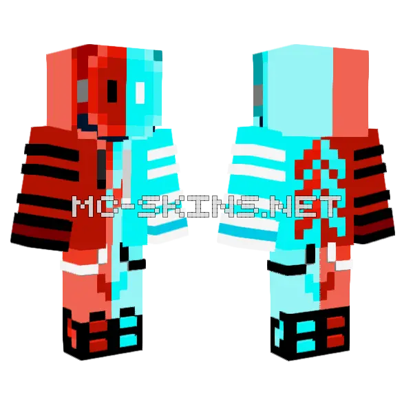 Red And Cyan Inverted Minecraft skin, front and back