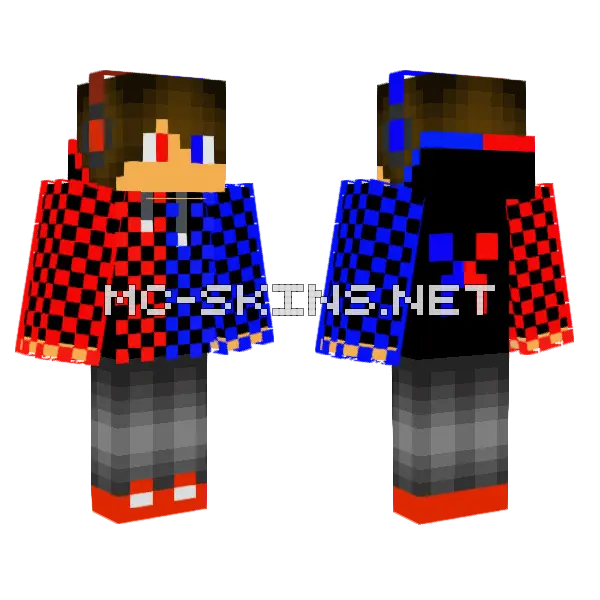 Red Blue Gamer Outfit Minecraft skin, front and back