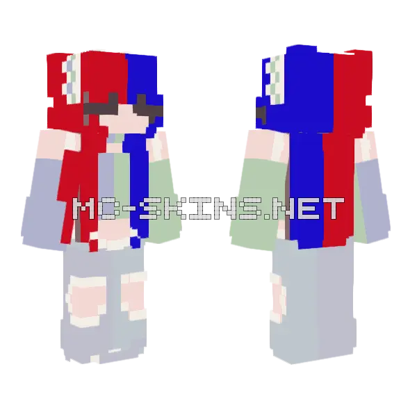 Red Blue Striped Outfit, front and back