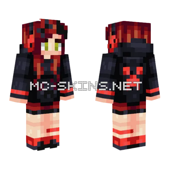 Red Creeper Gamer Girl Minecraft skin, front and back