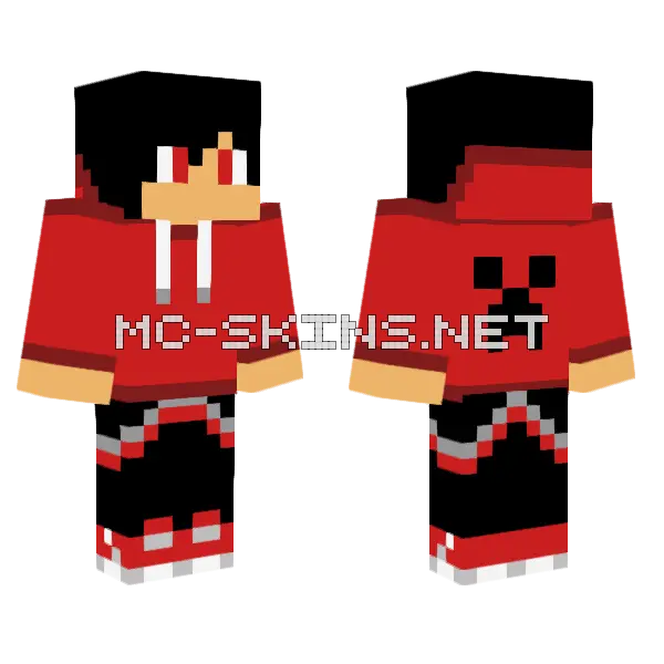 Red Creeper Hoodie Boy Minecraft skin, front and back