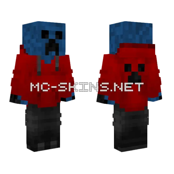 Red Creeper Hoodie Boy Minecraft skin, front and back