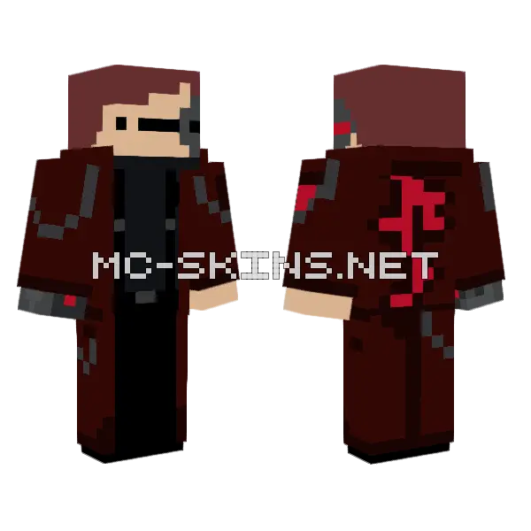 Red Cybernetic Cyborg Minecraft skin, front and back