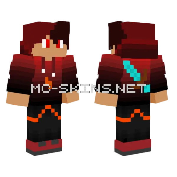 Red Gradient Outfit Minecraft skin, front and back