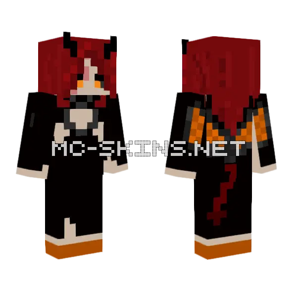 Red Haired Dragon Girl Minecraft skin, front and back