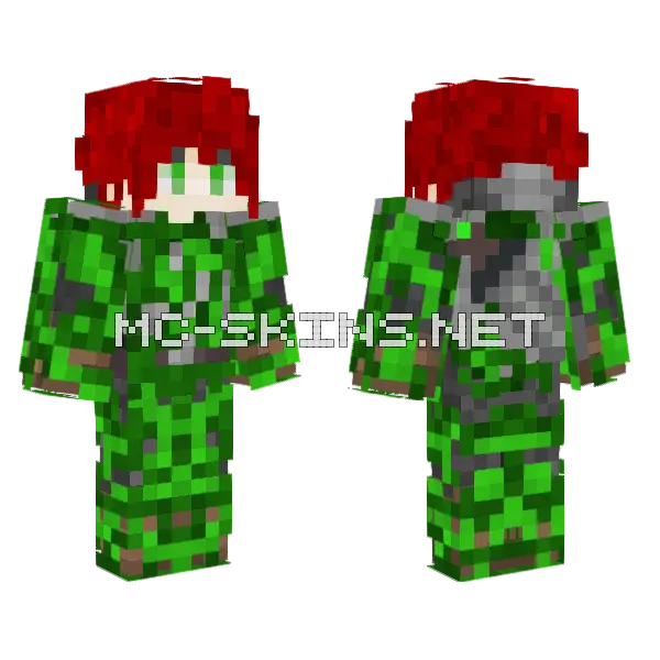 Red Haired Knight Green Camo Minecraft skin, front and back