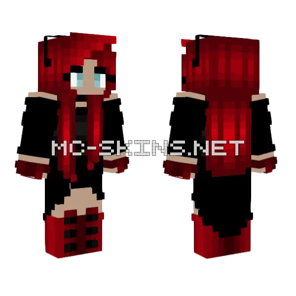 Red Head Vampire Long Black Dress Minecraft skin, front and back
