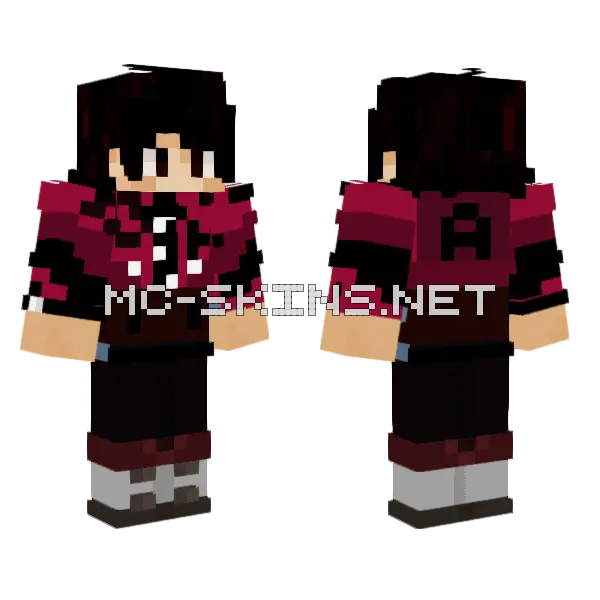Red Hoodie Boy Minecraft skin, front and back