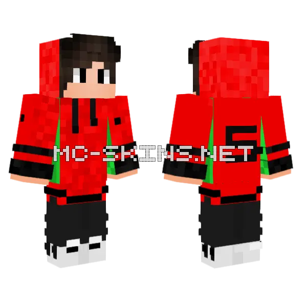 Red Hoodie Boy Minecraft skin, front and back