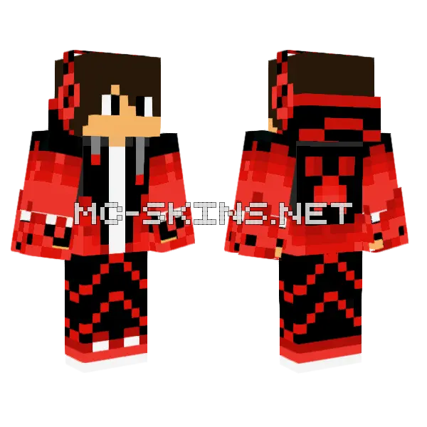 Red Hoodie Boy Minecraft skin, front and back