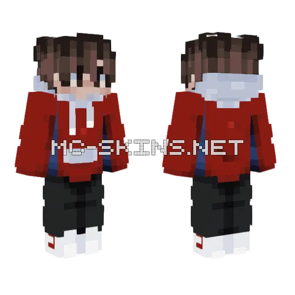 Red Hoodie Boy Minecraft skin, front and back