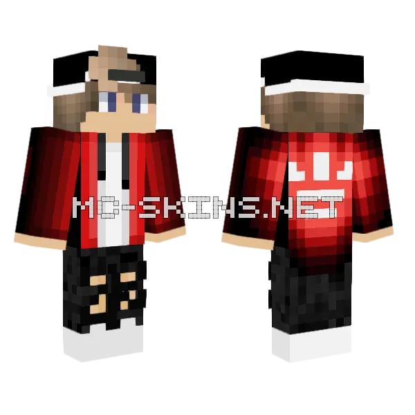 Red Hoodie Boy Minecraft skin, front and back