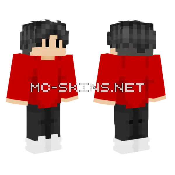 Red Hoodie Outfit Minecraft skin, front and back