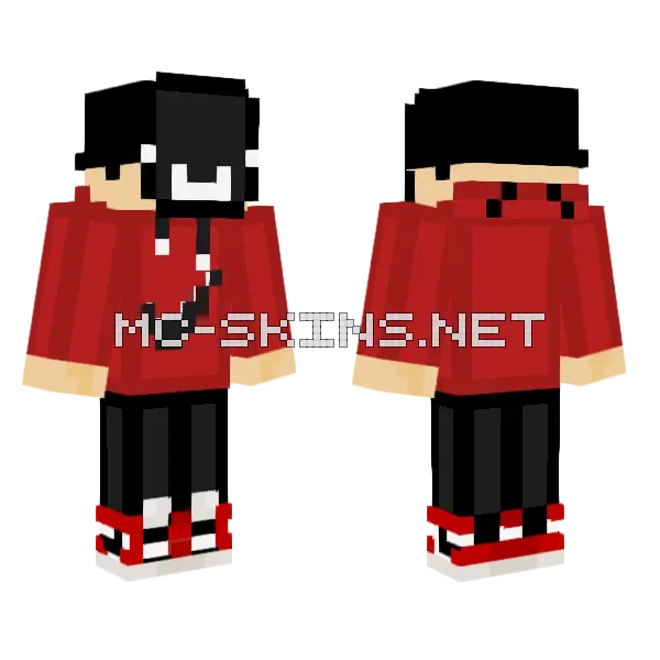 Red Hoodie Ranker Minecraft skin, front and back