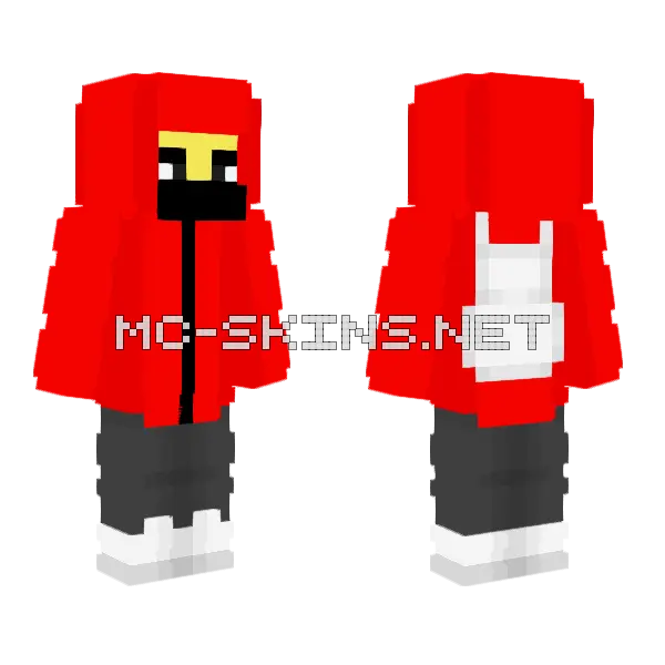 Red Hoodie White Backpack Mask Minecraft skin, front and back