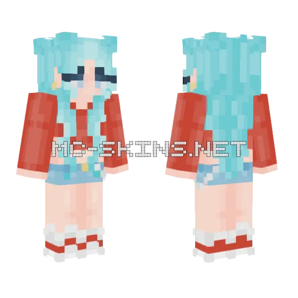 Red Jumper Blue Hair Minecraft skin, front and back