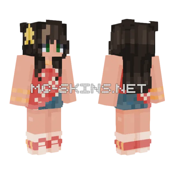 Red Kimono Girl Minecraft skin, front and back