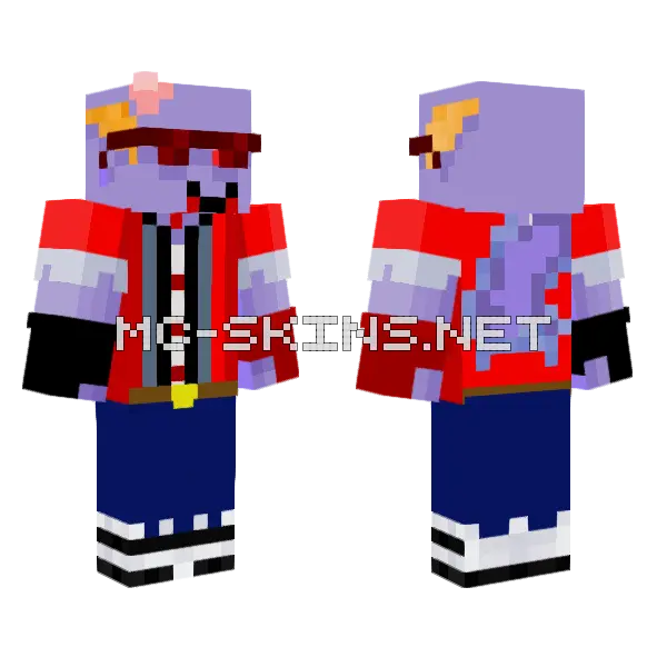 Red Life Blue Axolotl Minecraft skin, front and back