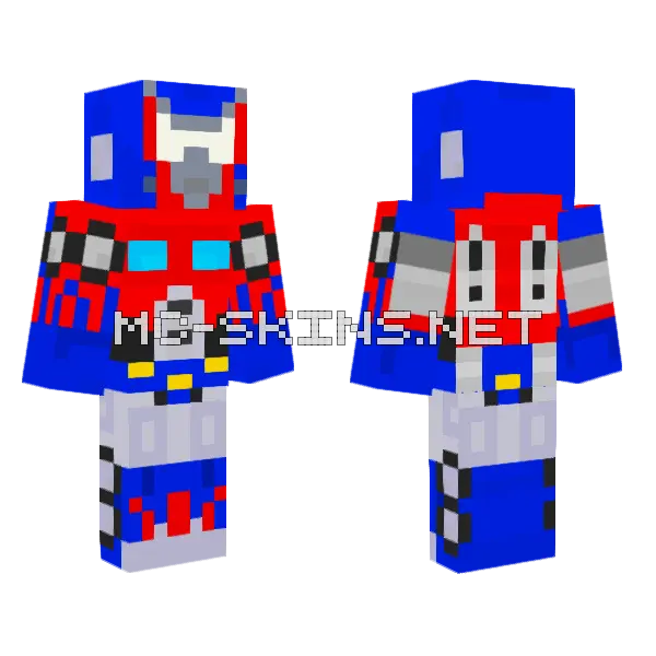 Red Optimus Prime Minecraft skin, front and back