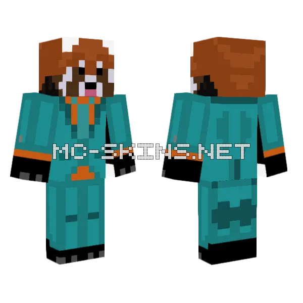 Red Panda Teal Suit Minecraft skin, front and back